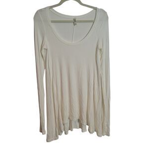 Free People January Scoop Neck Tunic Women's Small Ivory Micro Ribbed Asymmetric